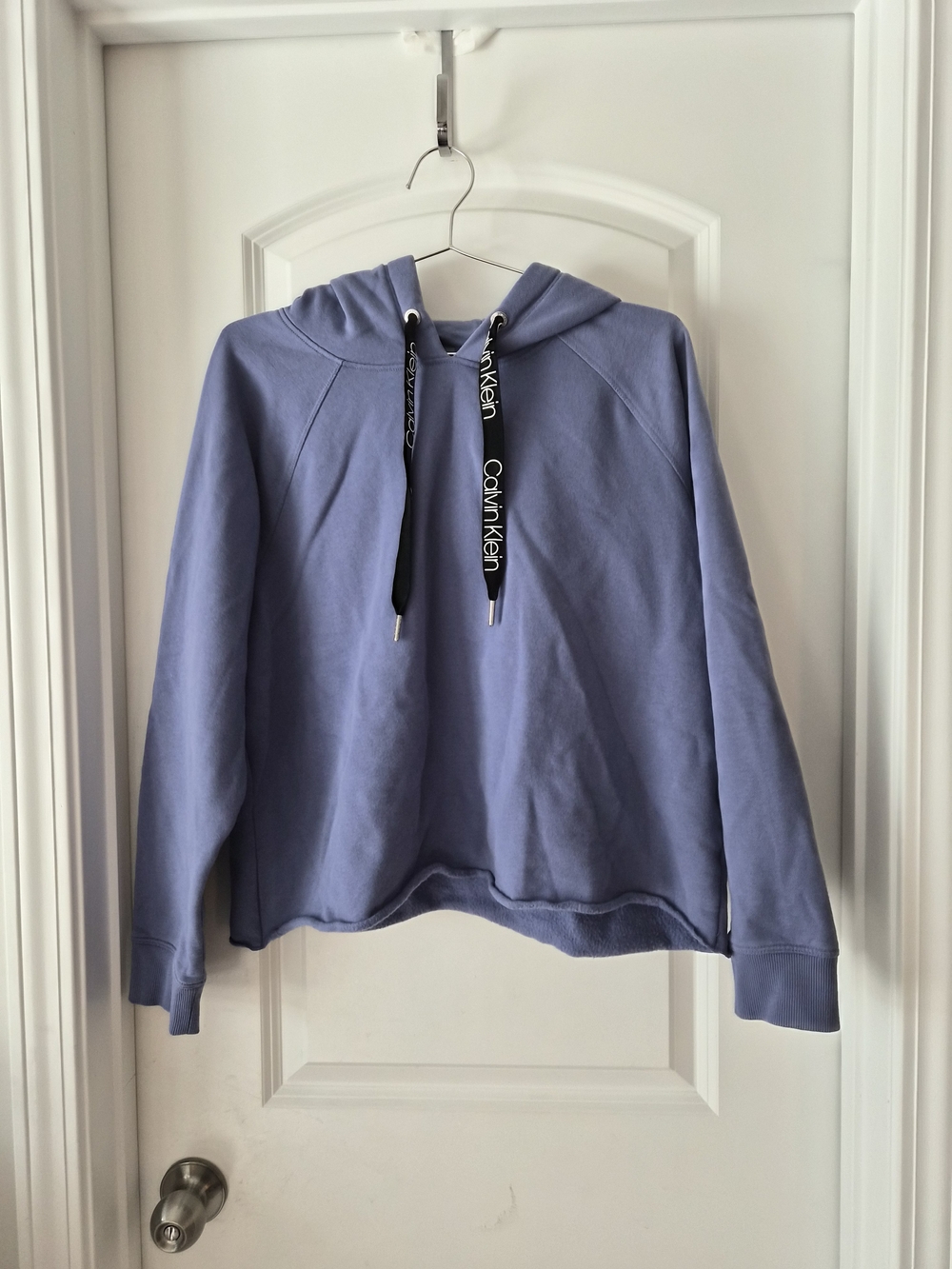 Calvin Klein Lavender-Blue Hooded Sweatshirt with Black Logo Drawstrings